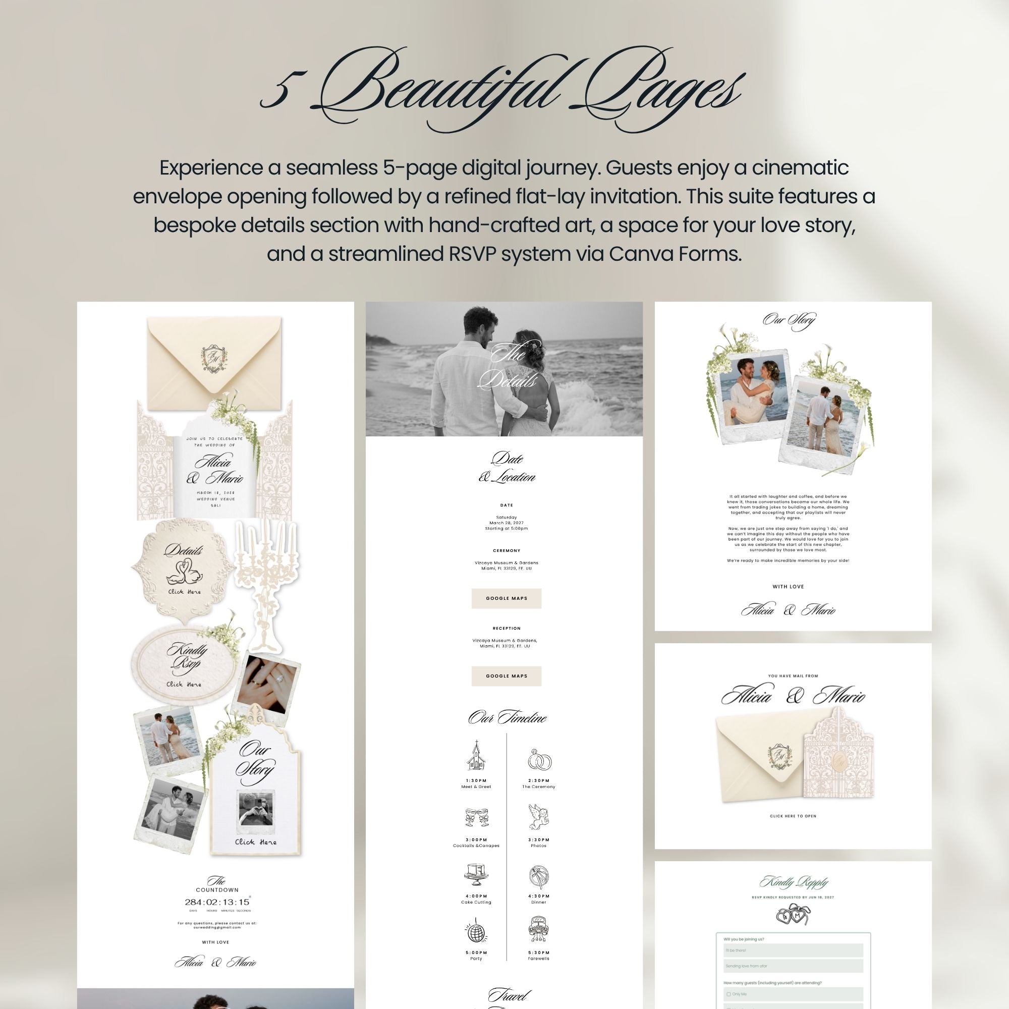 Ivory Web Invitation Template, Website Invitatiom, RSVP Form
