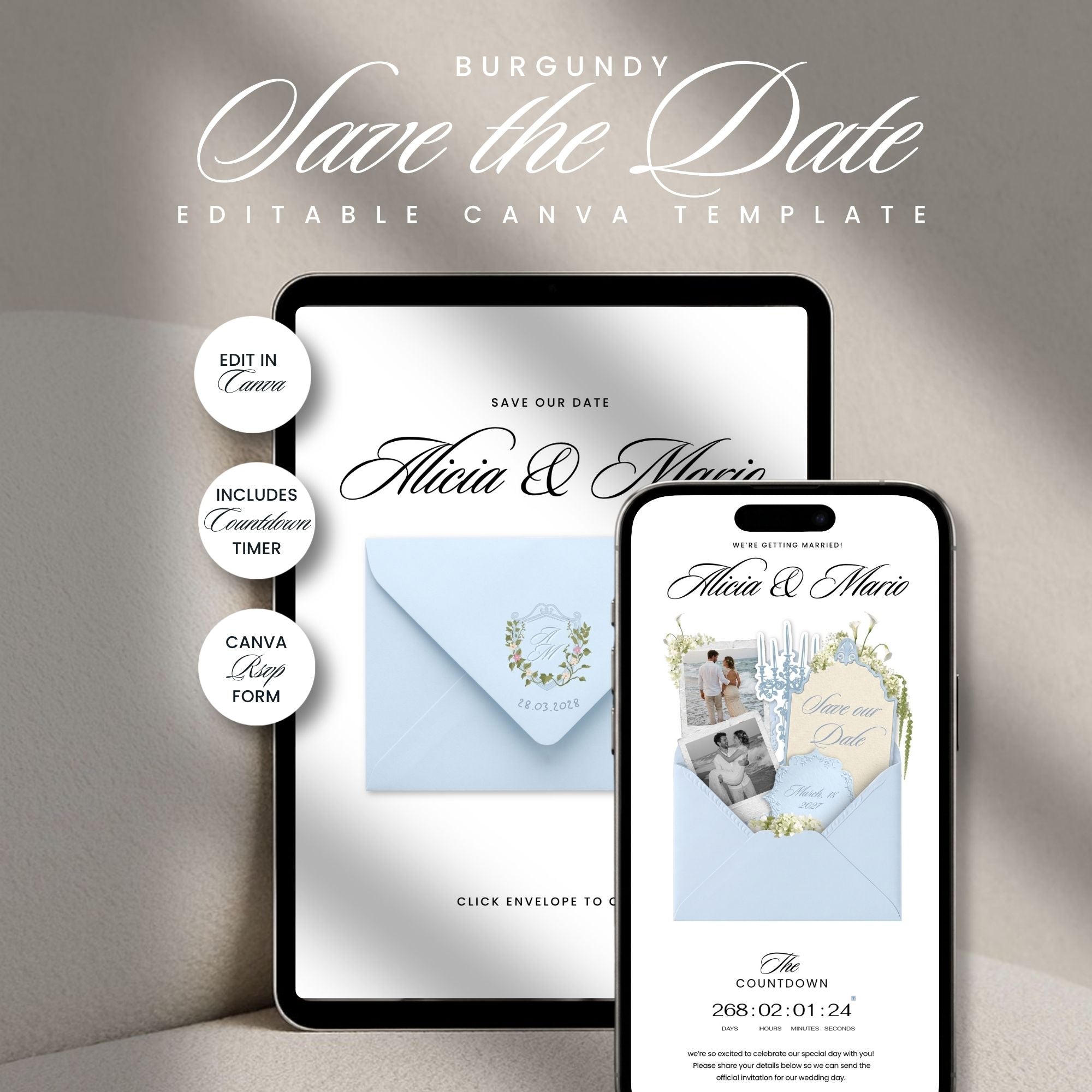 Save the Date Wedding Website Canva Template | Video Invitation