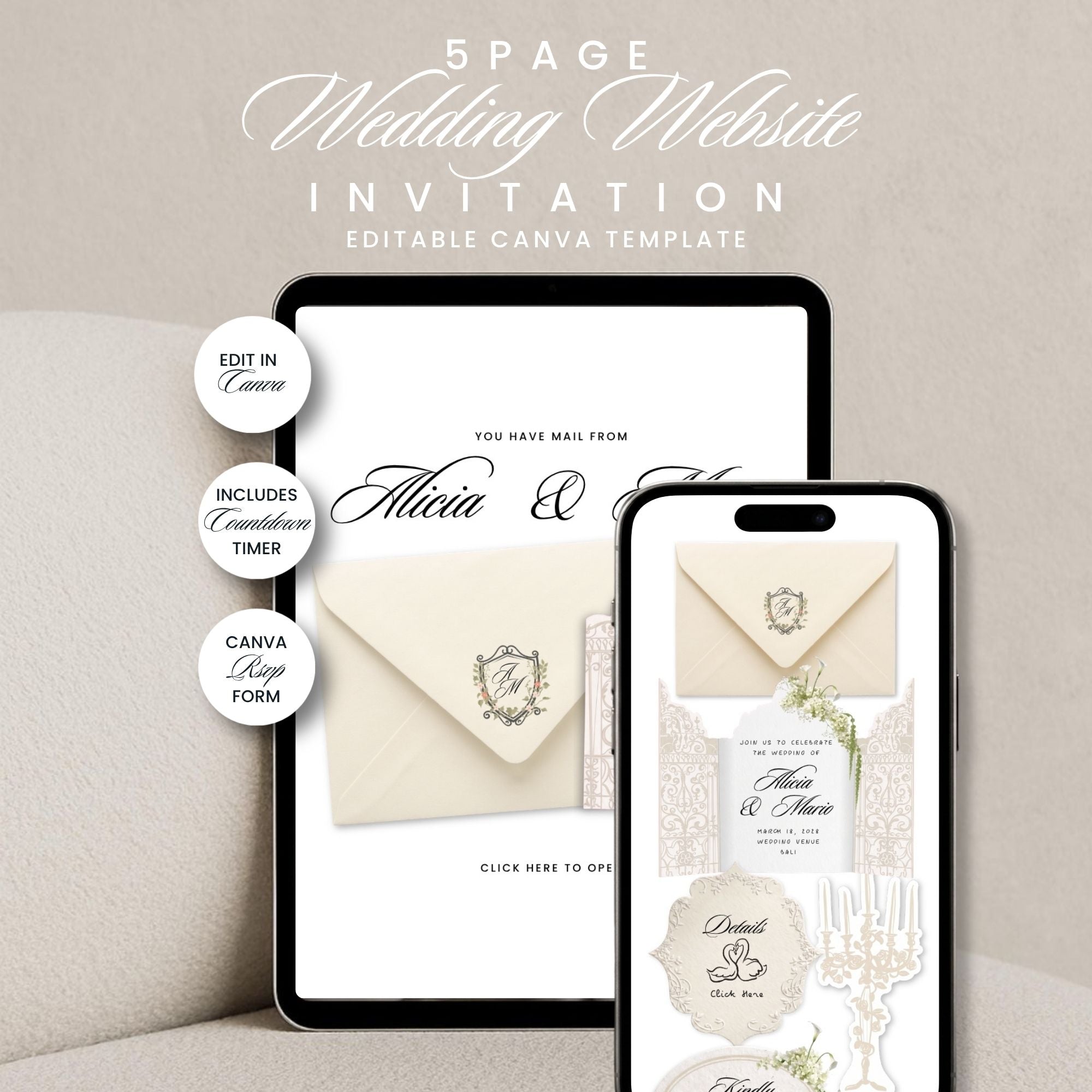 Ivory Web Invitation Template, Website Invitatiom, RSVP Form