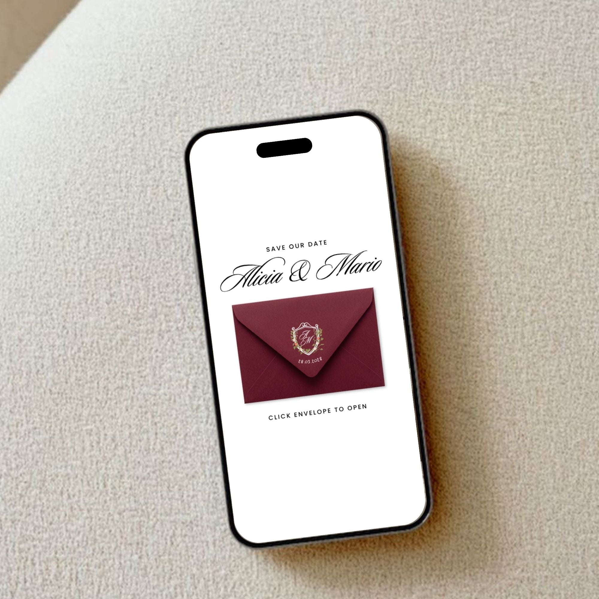 Burgundy Save the Date Website Template, Luxury Canva Wedding Announcement