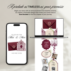 Burgundy Lush Wedding Website Template, Editable Canva Invitation