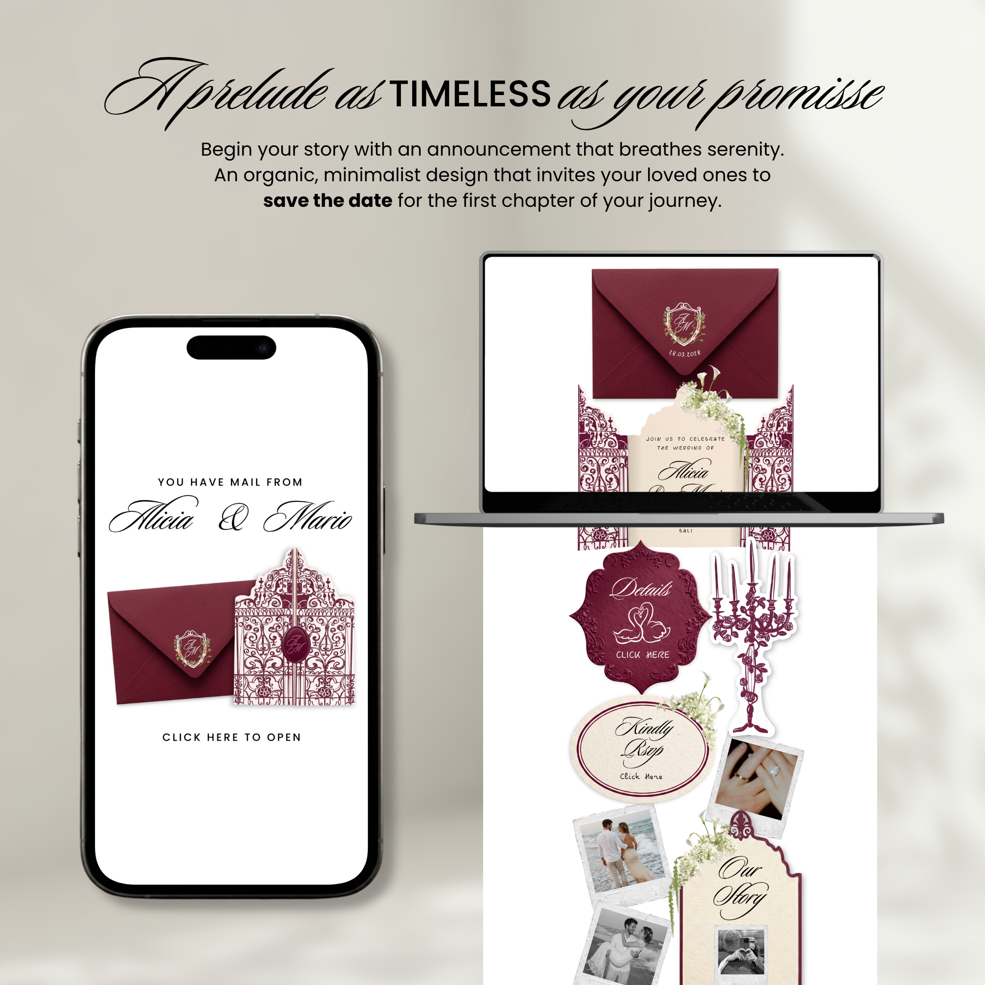 Burgundy Lush Wedding Website Template, Editable Canva Invitation