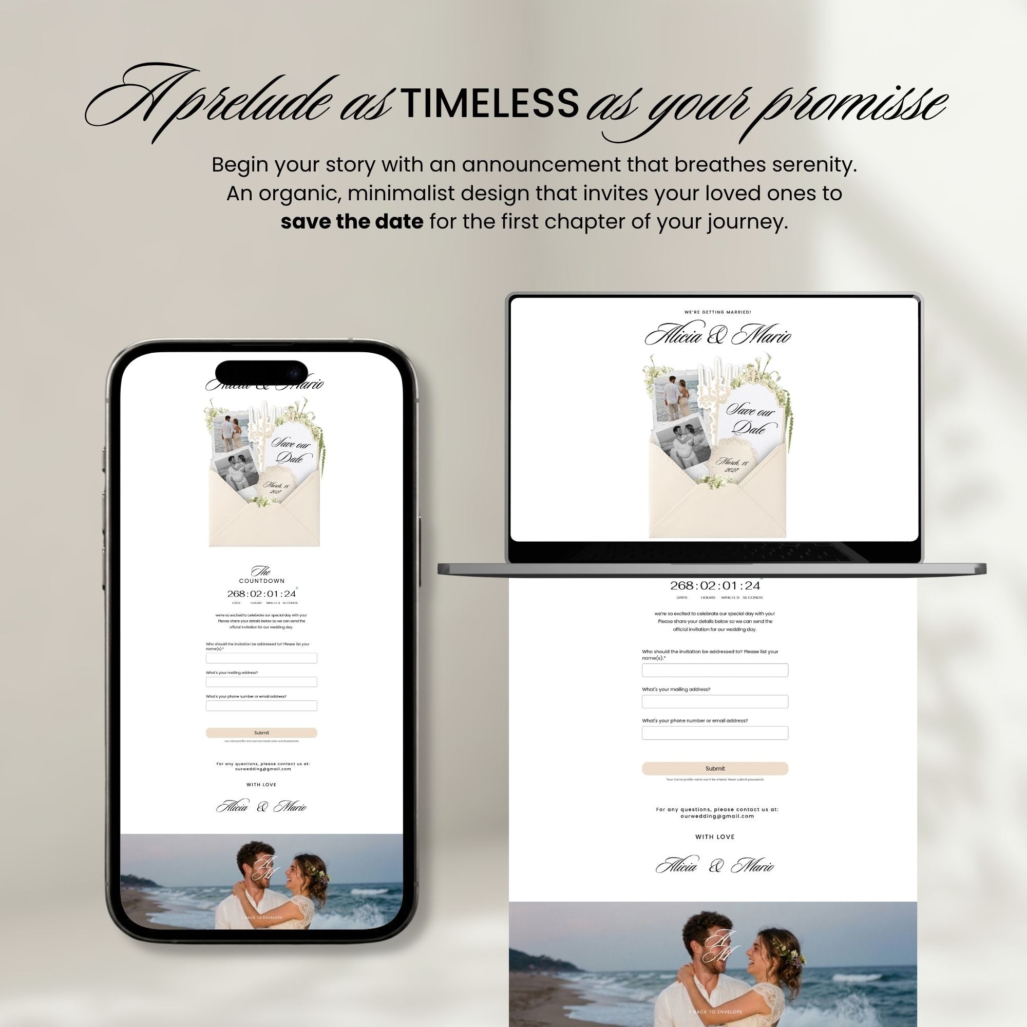 Ivory Save the Date Template, Animated Countdown, RSVP Form
