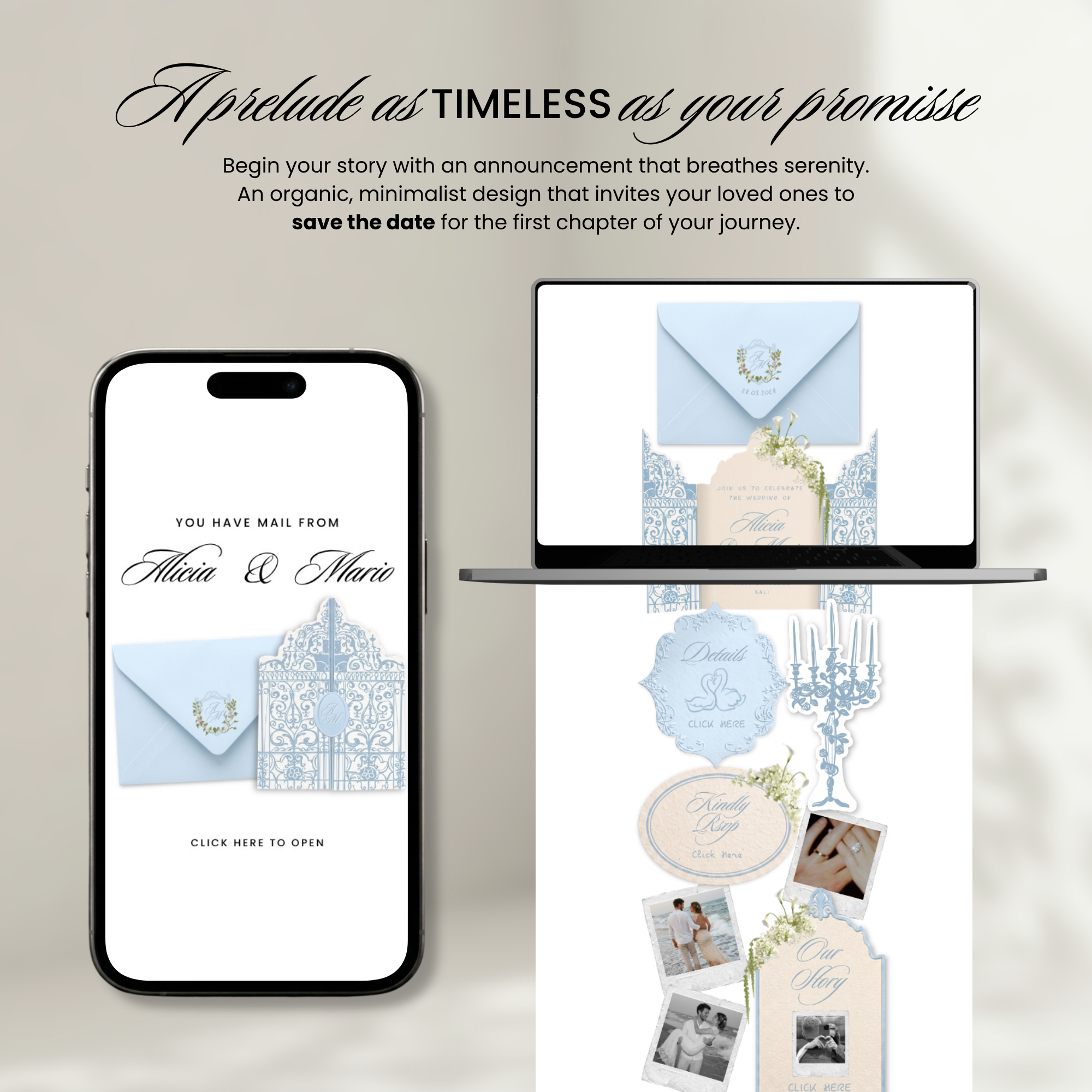 Azure Wedding Website Template 5 Page Canva Invitation