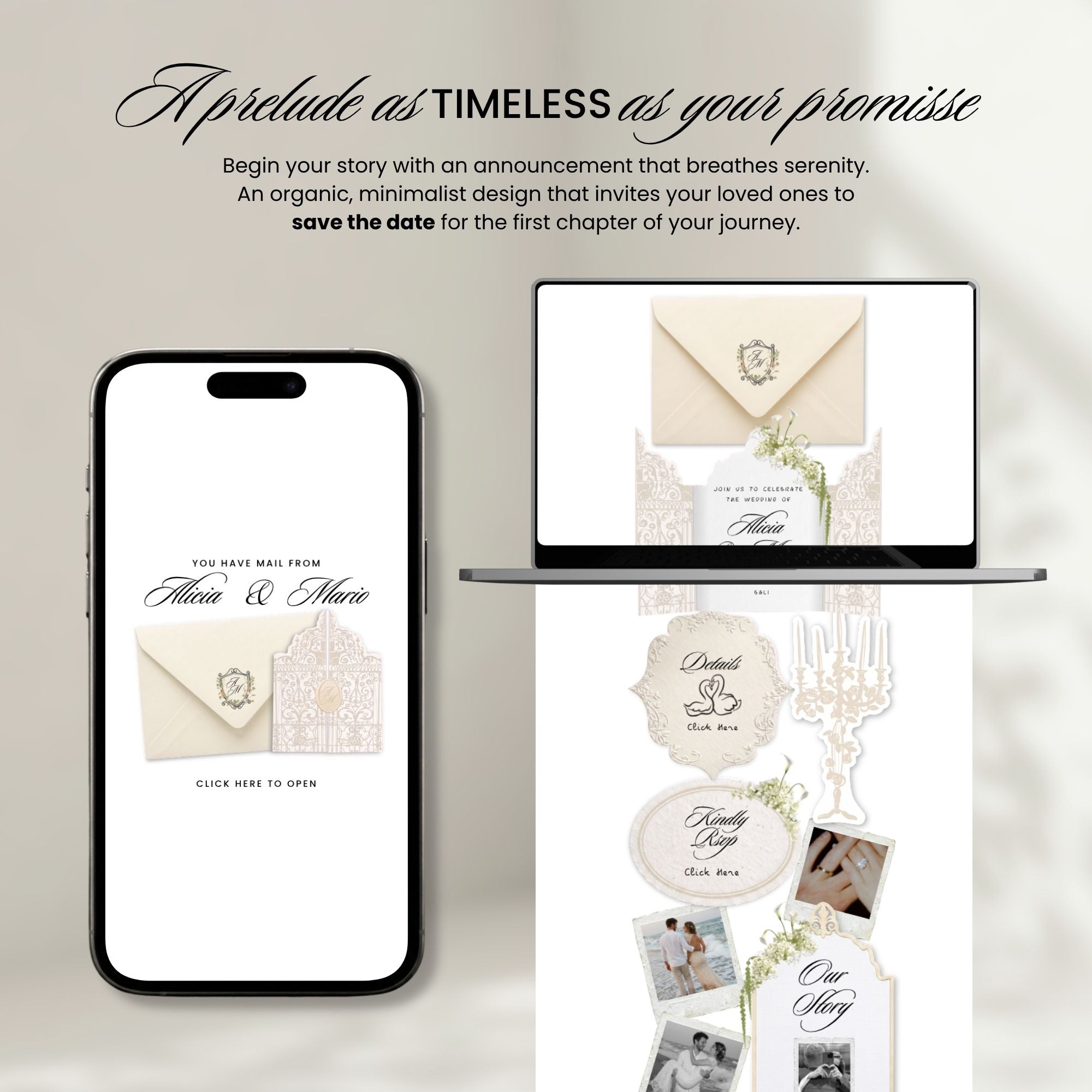 Ivory Web Invitation Template, Website Invitatiom, RSVP Form