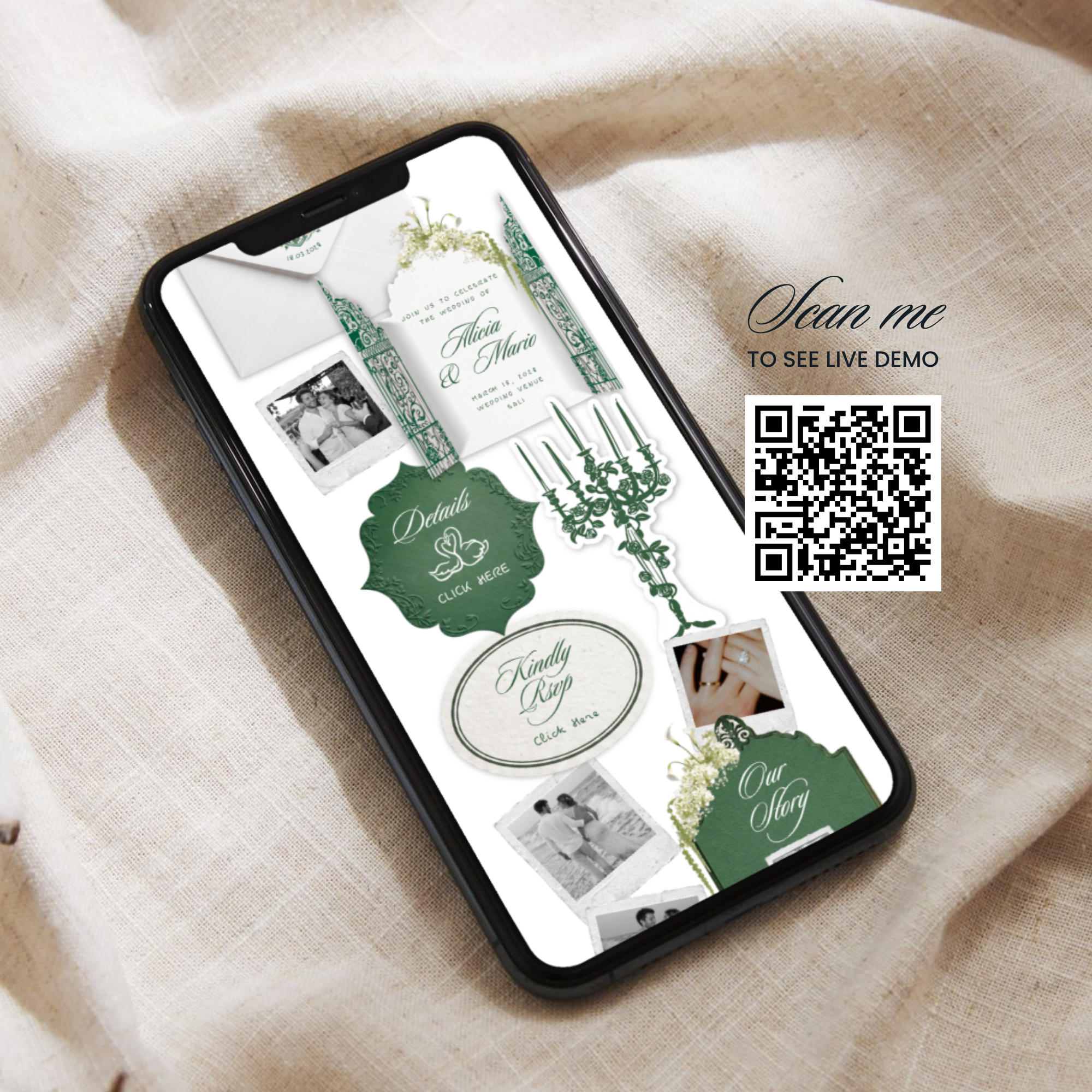 Emerald Wedding Website Template, Canva Editable Invitation