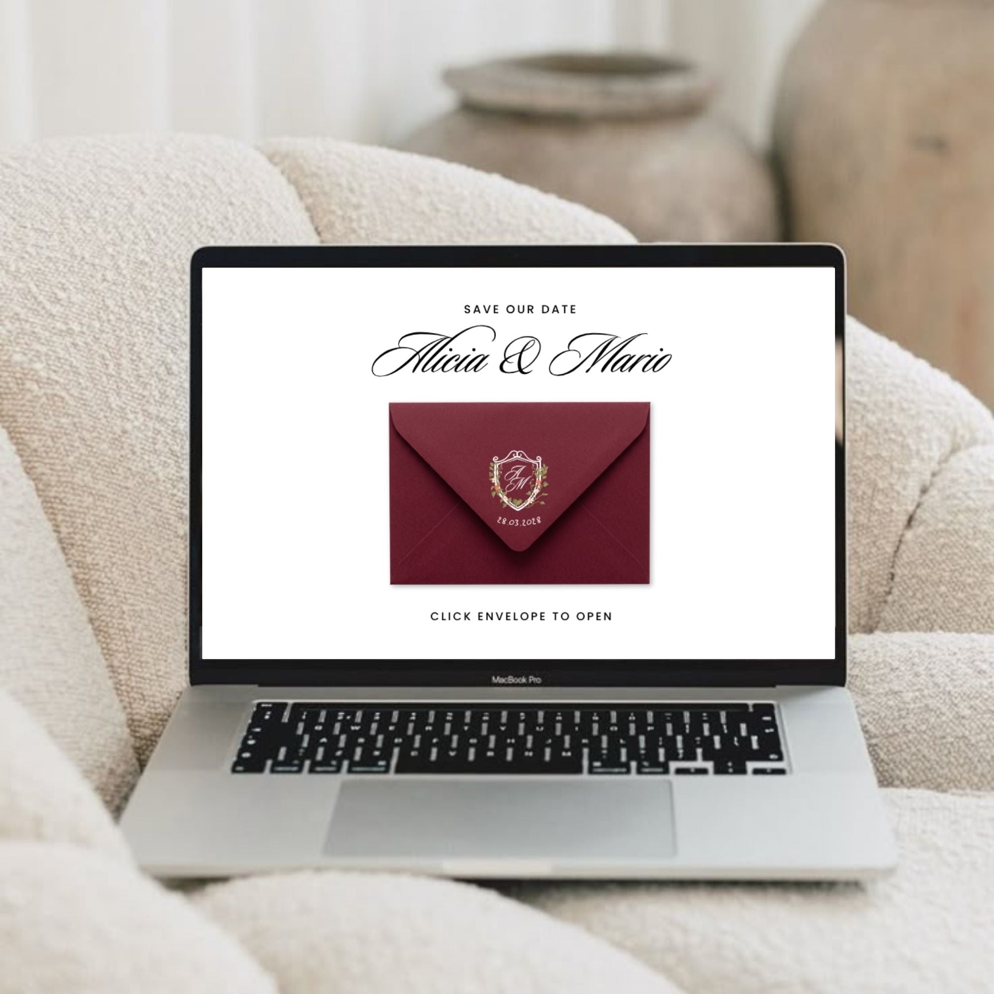 Burgundy Save the Date Website Template, Luxury Canva Wedding Announcement
