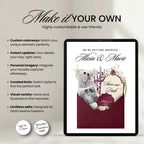 Burgundy Save the Date Website Template, Luxury Canva Wedding Announcement