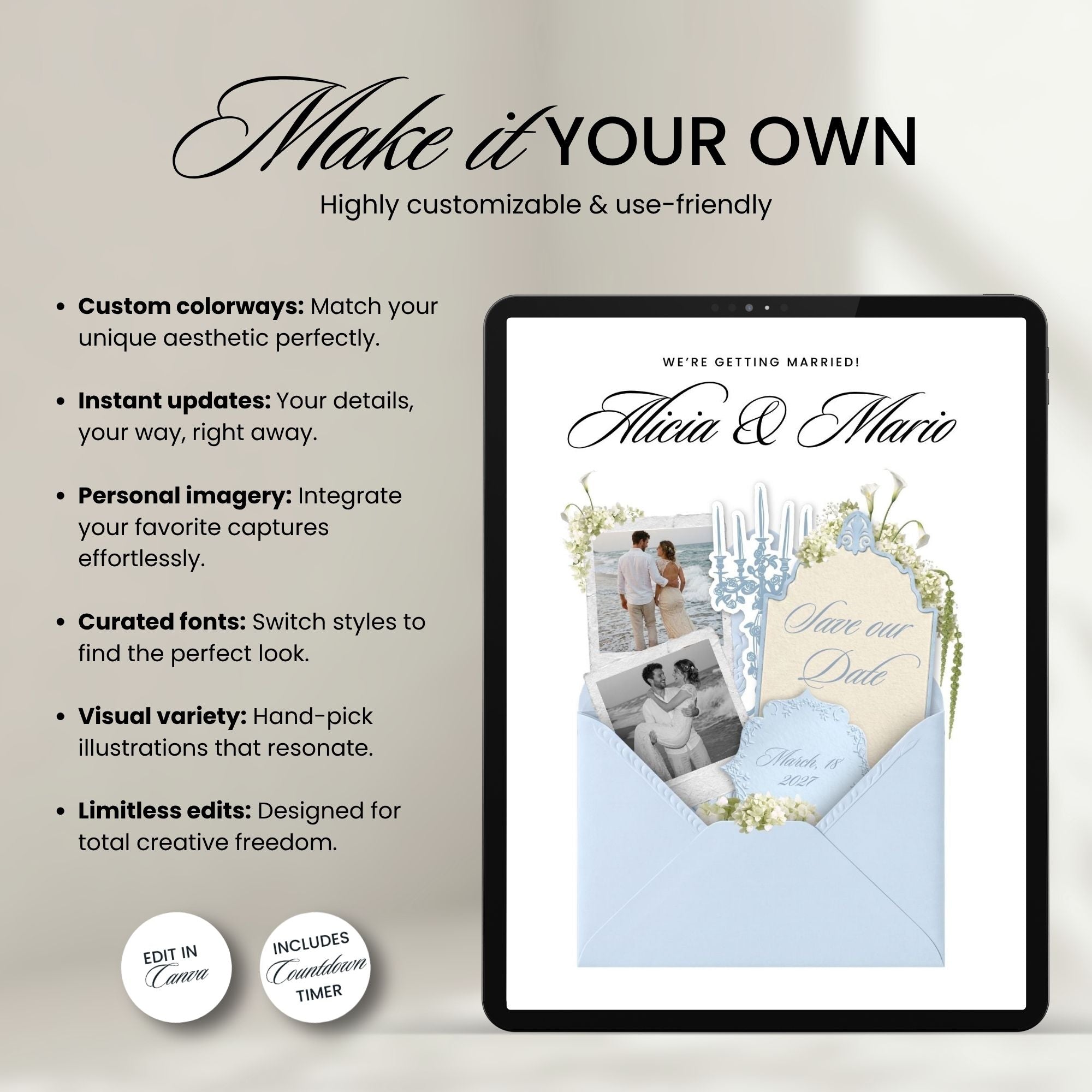 Save the Date Wedding Website Canva Template | Video Invitation