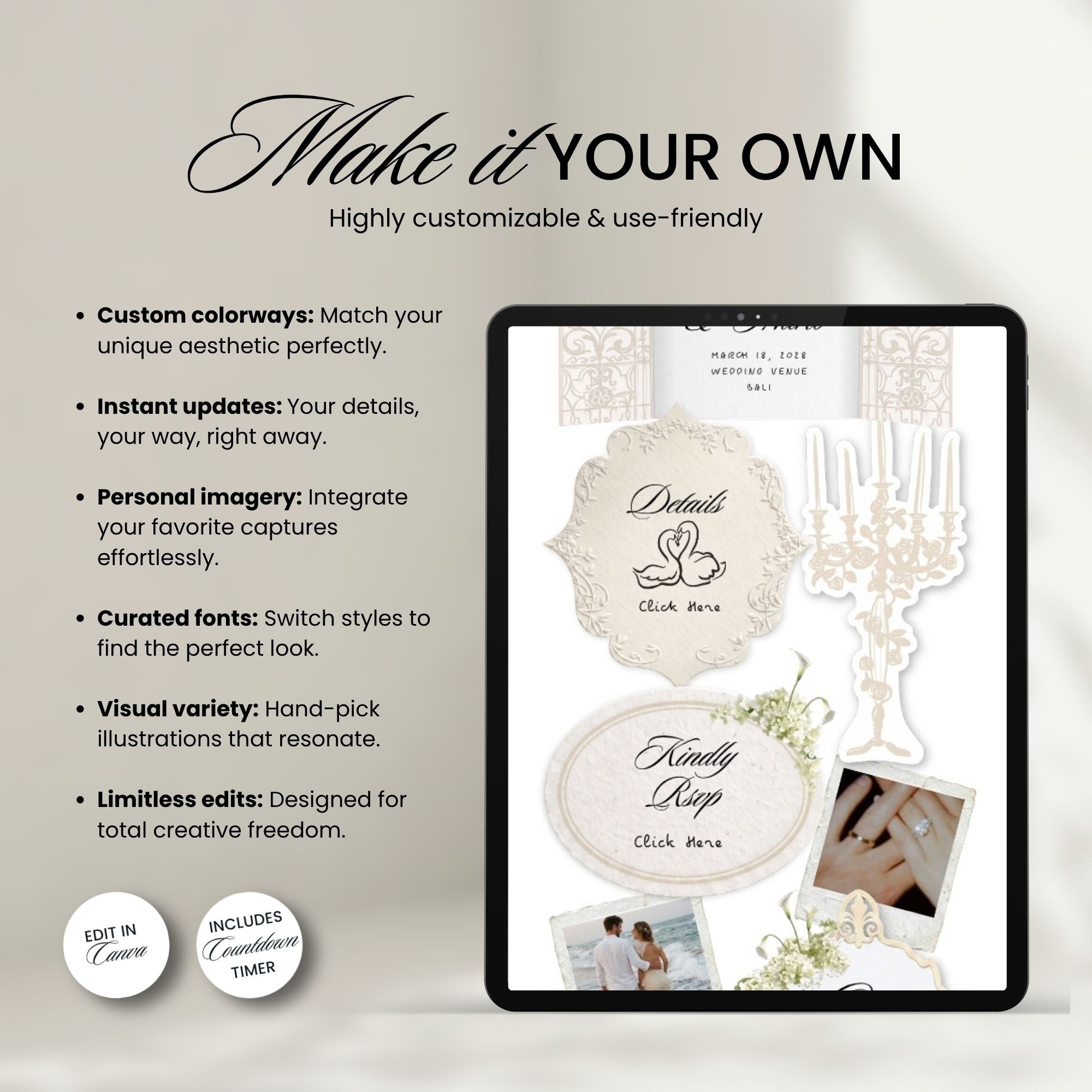 Ivory Web Invitation Template, Website Invitatiom, RSVP Form