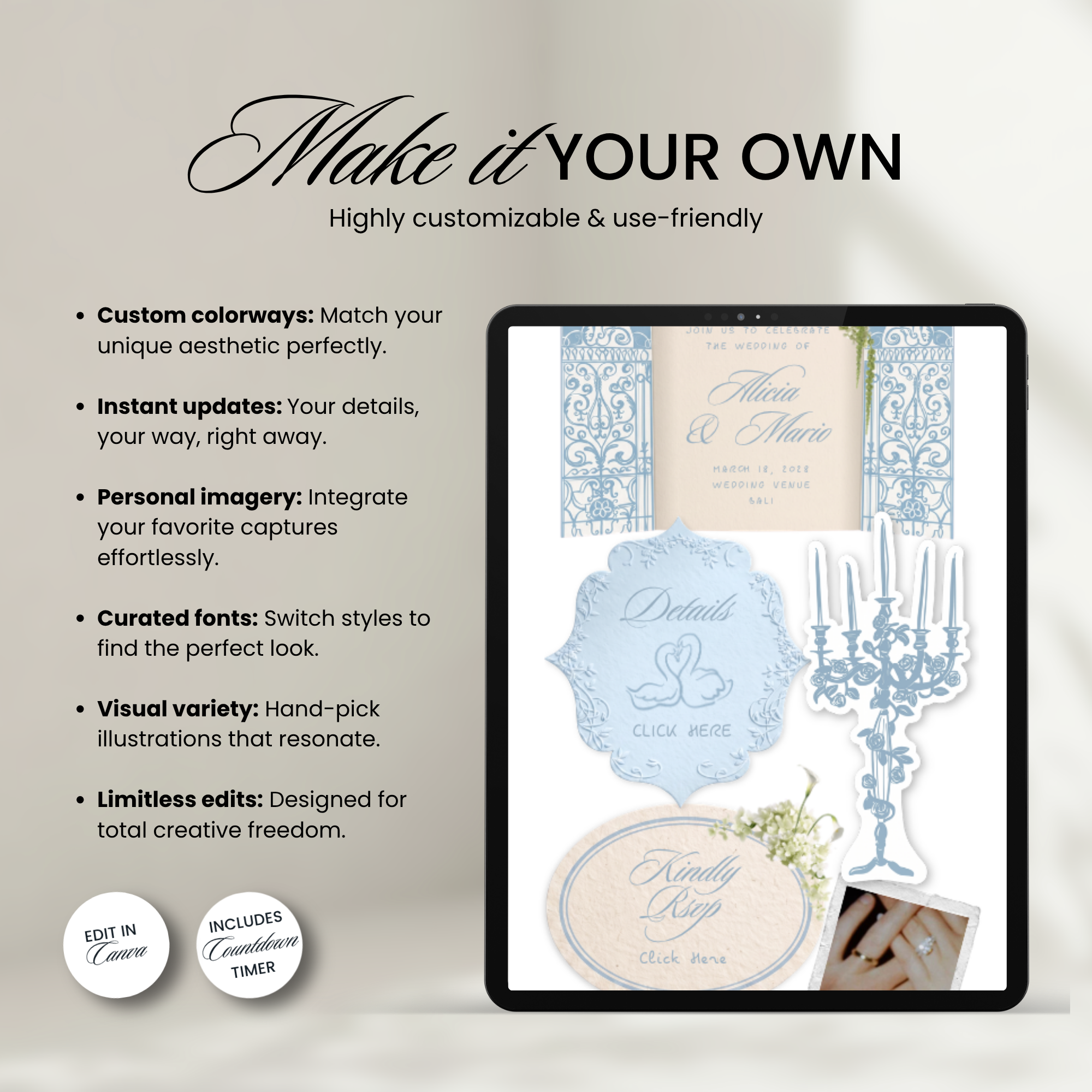 Azure Wedding Website Template 5 Page Canva Invitation