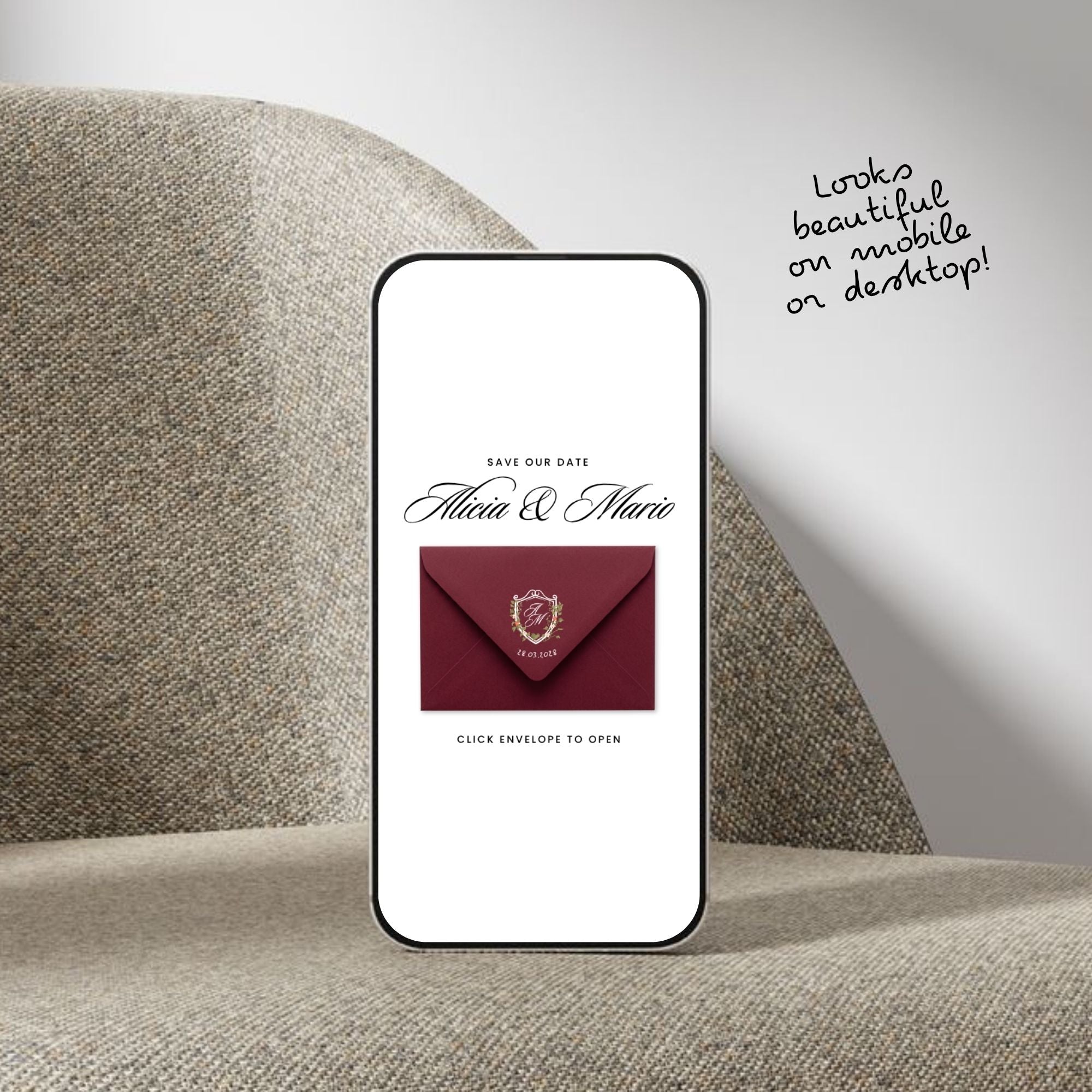 Burgundy Save the Date Website Template, Luxury Canva Wedding Announcement