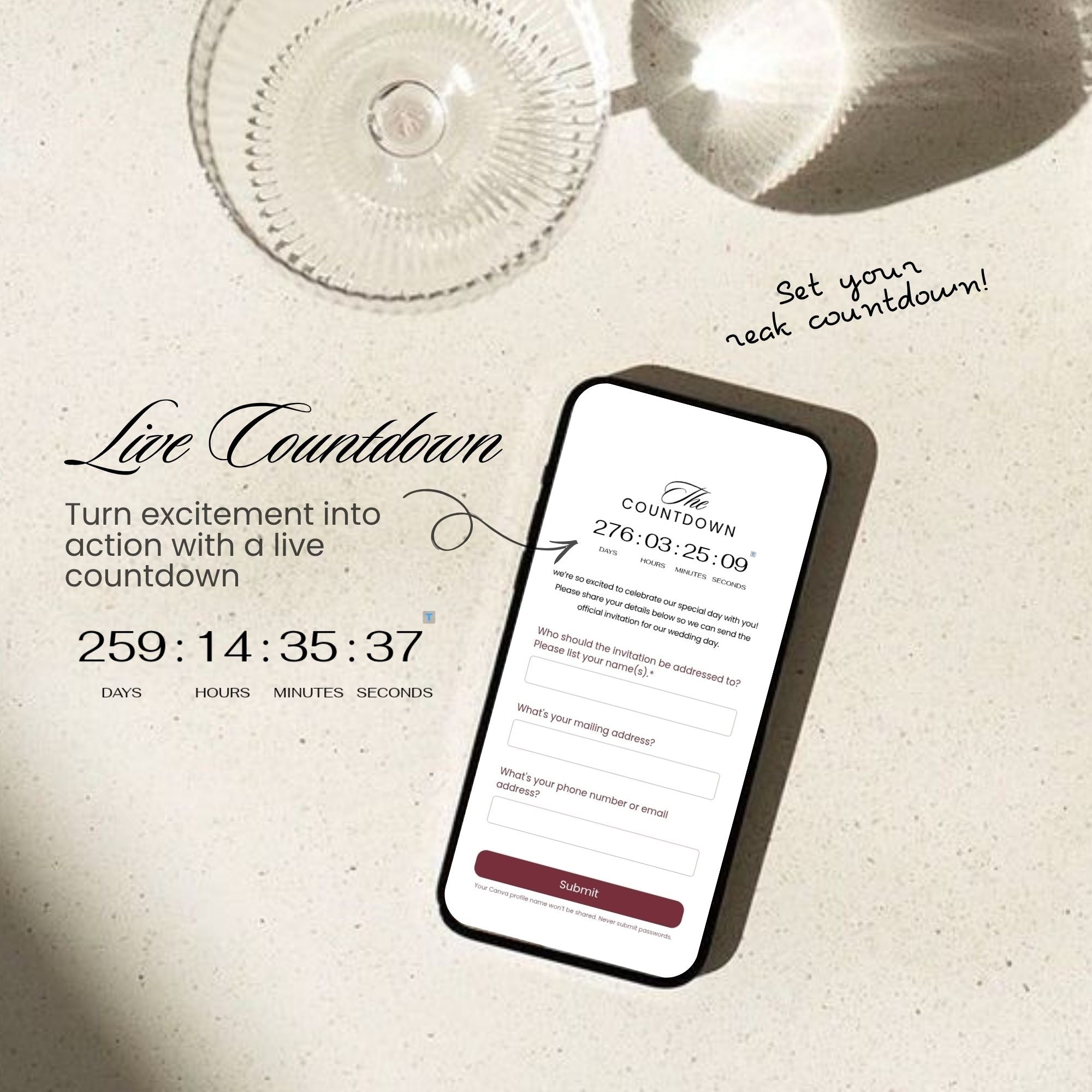 Burgundy Save the Date Website Template, Luxury Canva Wedding Announcement